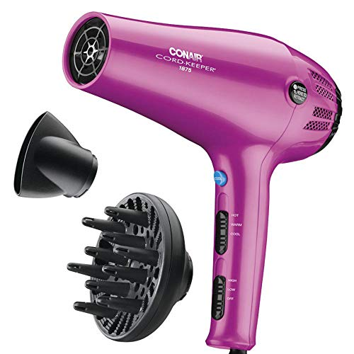 Conair Hair Dryer with Retractable Cord, 1875W Cord-Pink